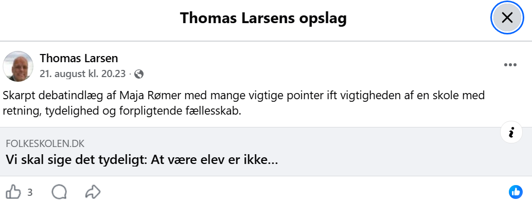 Thomas Larsens Facebook-opslag om Maja Rømers debatindlæg