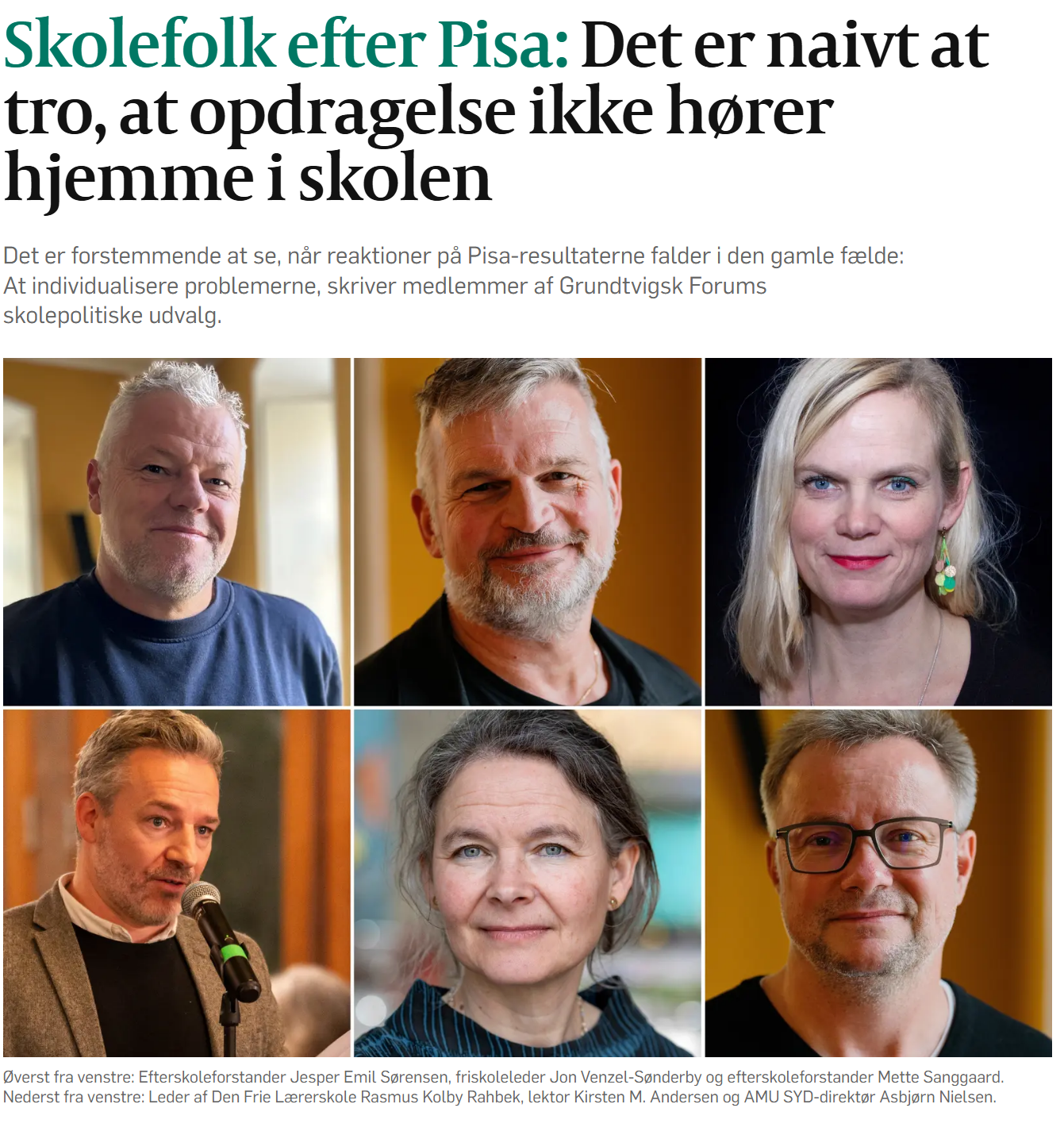 Skolemonitors artikel med de seks skolefolk